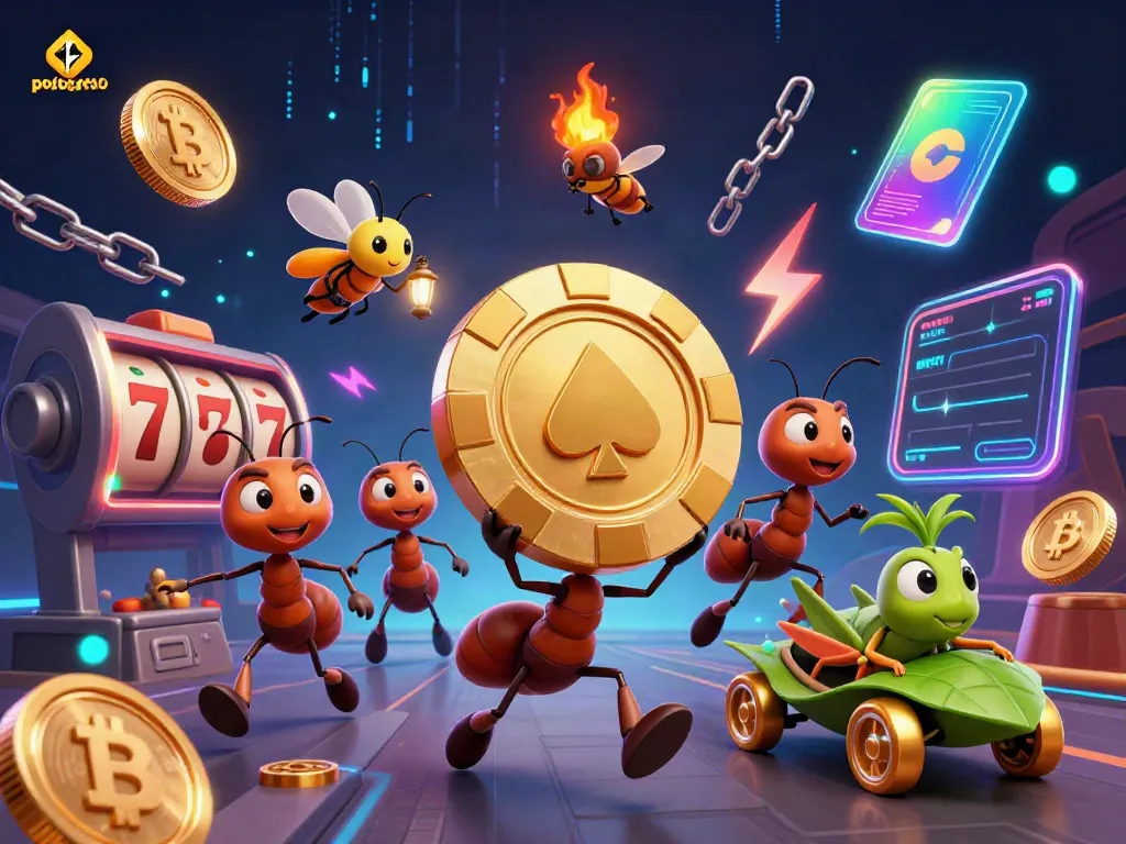 Your winning adventure begins at polostoto with playful ants carrying a giant poker chip, capturing the excitement of online slots.