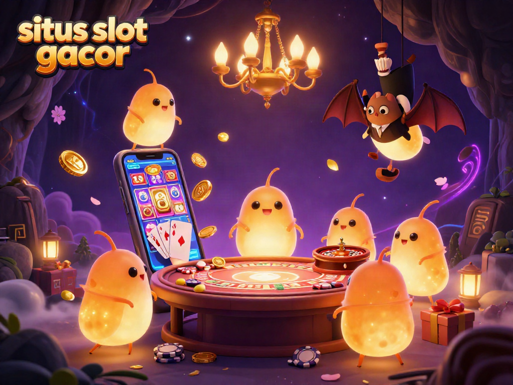 Spark excitement at situs slot gacor with vibrant glowworms and animated casino elements in a fun illustration.