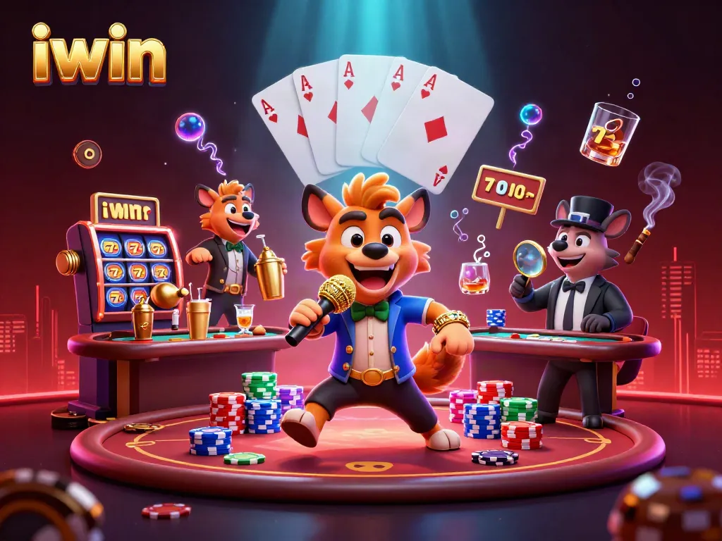 iwin delights players with engaging gameplay featuring lively hyenas in a vibrant casino scene.