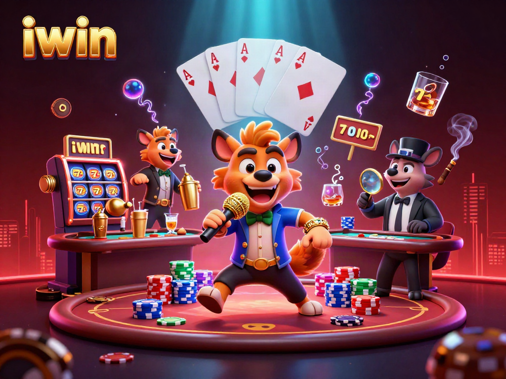 iwin delights players with engaging gameplay featuring lively hyenas in a vibrant casino scene.