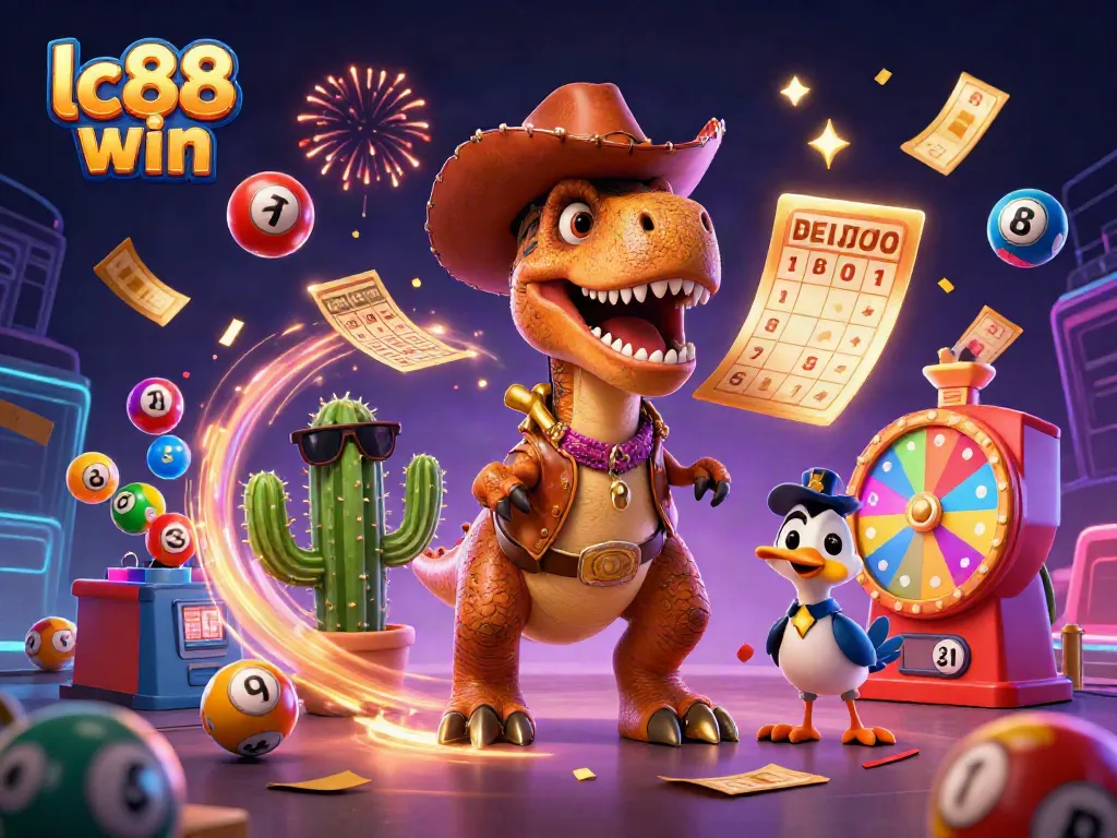 Experience the excitement of lc88 win with colorful games and dynamic characters in a vibrant casino scene.