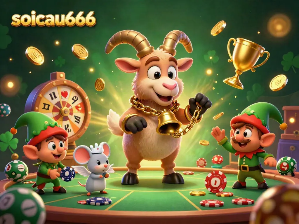 Engaging lottery casino scene by soicau666 with Krampus, angel mouse, and elf gremlins stealing chips.