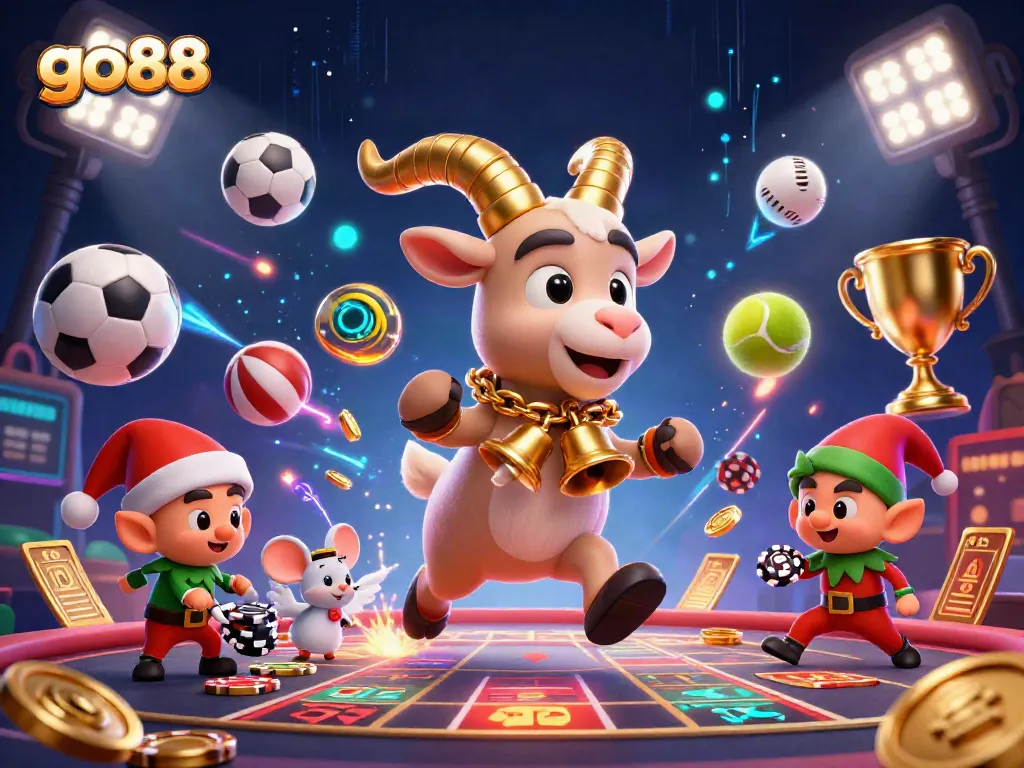 Experience the thrilling action at go88 with playful characters in a vibrant casino scene.