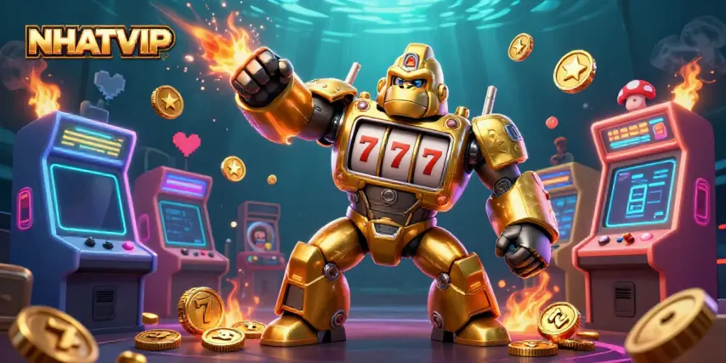 Experience the thrilling world of NHATVIP with this vibrant casino-themed 3D illustration featuring dynamic gaming elements.