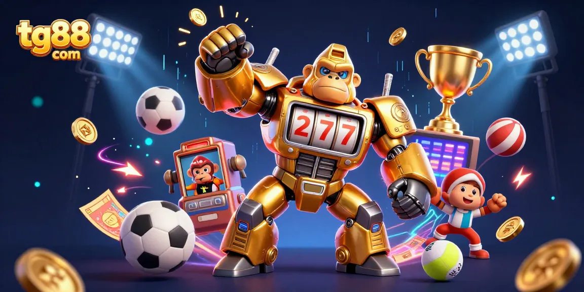 Engage with tg88 com as the dynamic gorilla mech showcases thrilling casino excitement with sports elements.