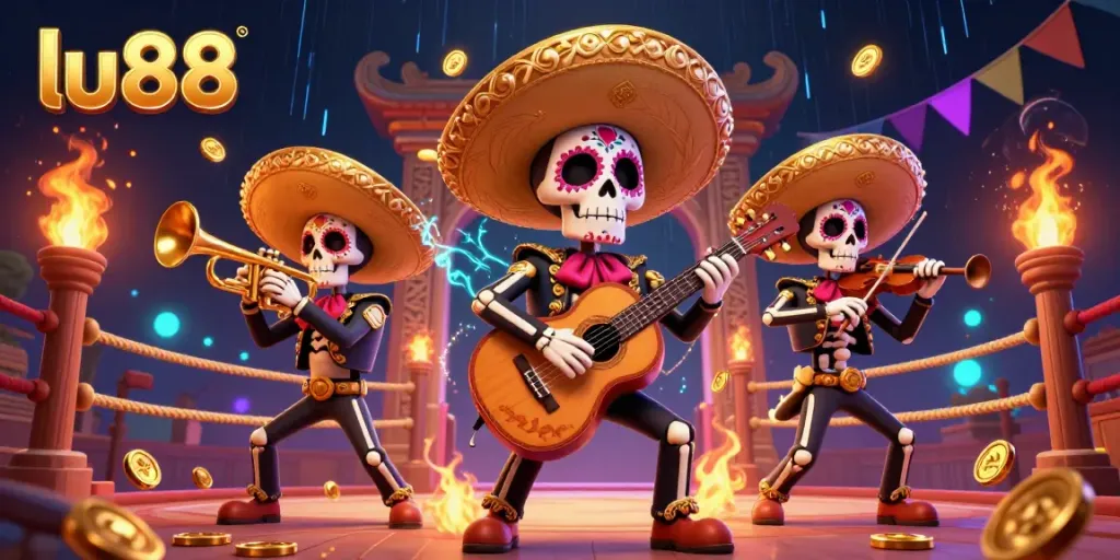 Experience thrilling gaming at lu88 with a mariachi band and dynamic casino elements.