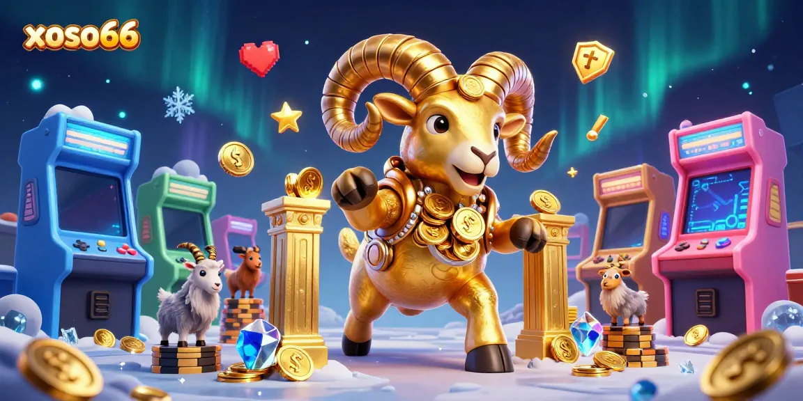 Engage with thrilling xoso66 online lottery action featuring a golden ram amidst casino-inspired elements.