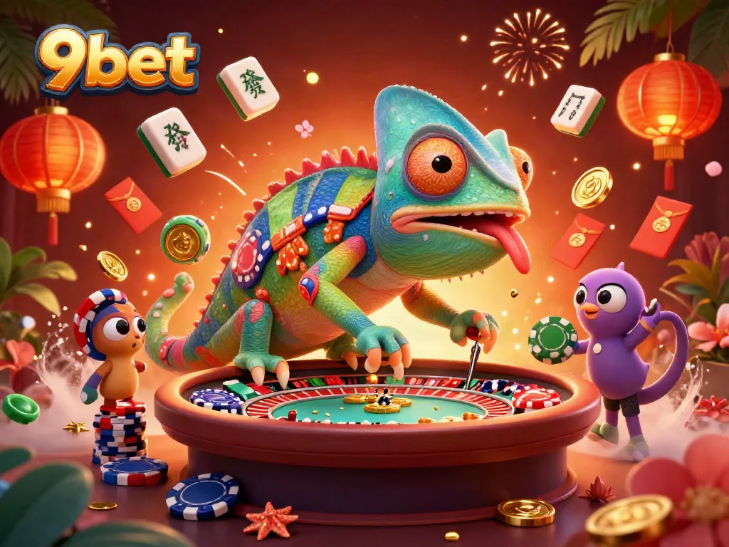 Experience thrilling gameplay with 9bet's vibrant casino illustration showcasing exciting live action.