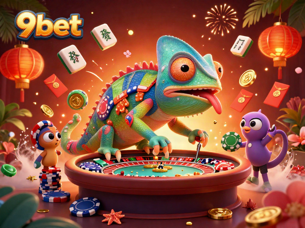 Experience thrilling gameplay with 9bet's vibrant casino illustration showcasing exciting live action.