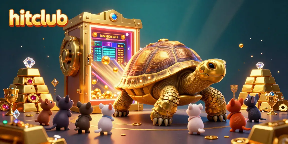 Hitclub offers thrilling experiences with a giant golden tortoise pinball machine, surrounded by treasures.