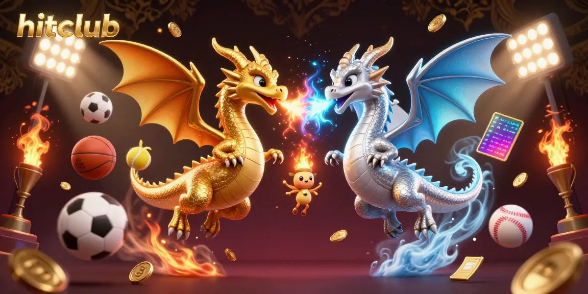 Engage in thrilling sports betting with hitclub as gold and silver dragons symbolize competition.