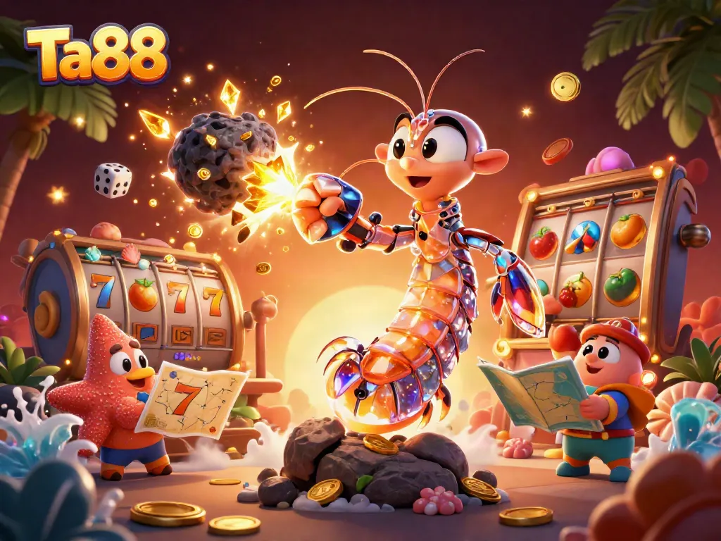 Engage in thrilling gaming adventures at Ta88 with vibrant gold coins and action-packed casino elements.