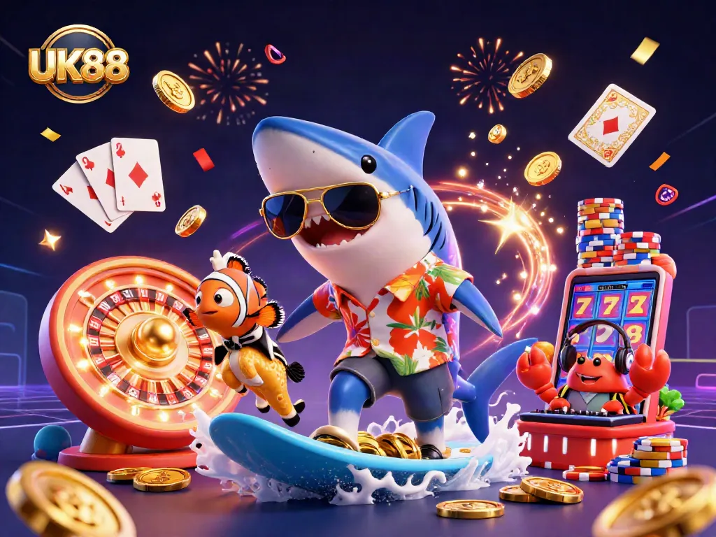 Experience UK88's thrilling casino adventures with a vibrant scene of excitement and winning.