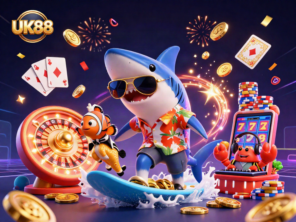 Experience UK88's thrilling casino adventures with a vibrant scene of excitement and winning.