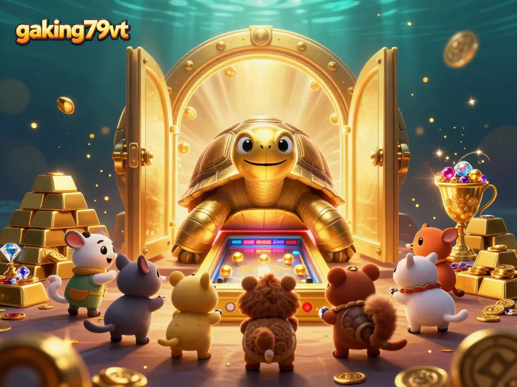 Engaging gaking79vt golden tortoise with casino-themed elements in a dynamic setting