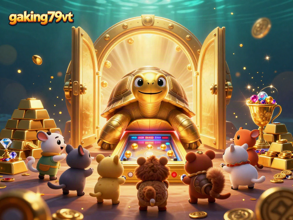 Engaging gaking79vt golden tortoise with casino-themed elements in a dynamic setting