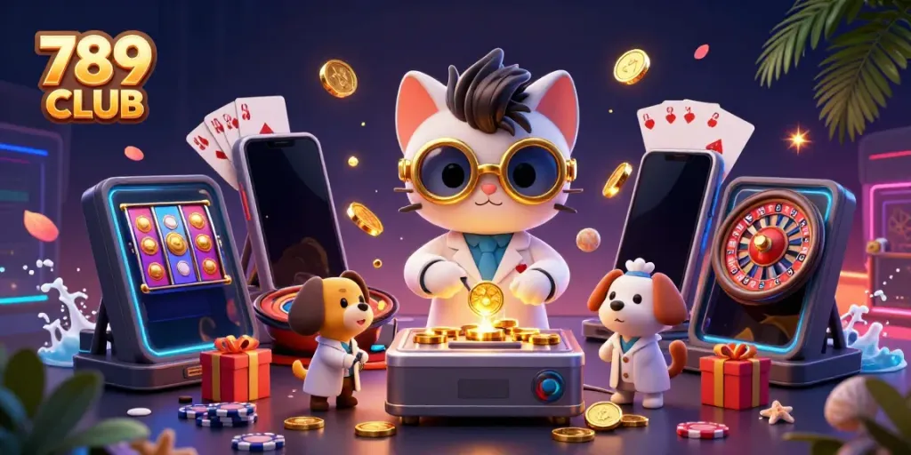 Play exciting games at 789 CLUB with vibrant slot machines and dynamic casino scenes.