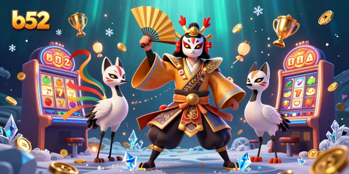 Spin the reels for big wins at the b52 online casino with this vibrant illustration full of excitement.