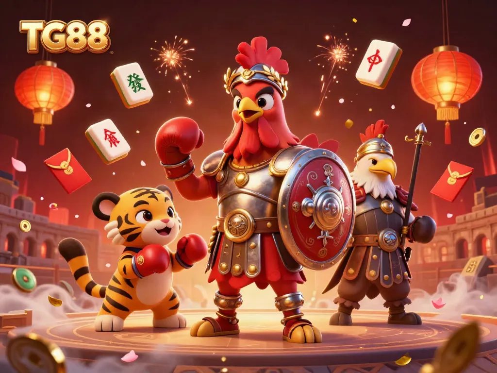 Experience the thrill of TG88 as the gladiator rooster and tiger cub engage in an exhilarating contest.