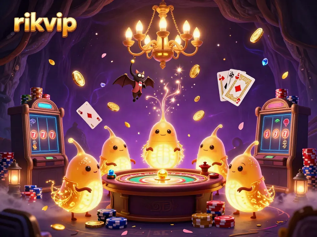 Players enjoying a vibrant game scene at rikvip, illuminated by glowing glowworms in a lively cave casino setting.