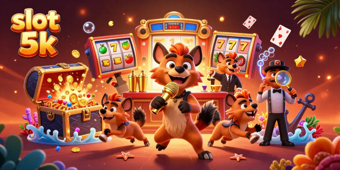 Engage in thrilling gameplay with slot 5k amid hyenas running a casino club, showcasing vibrant game symbols.