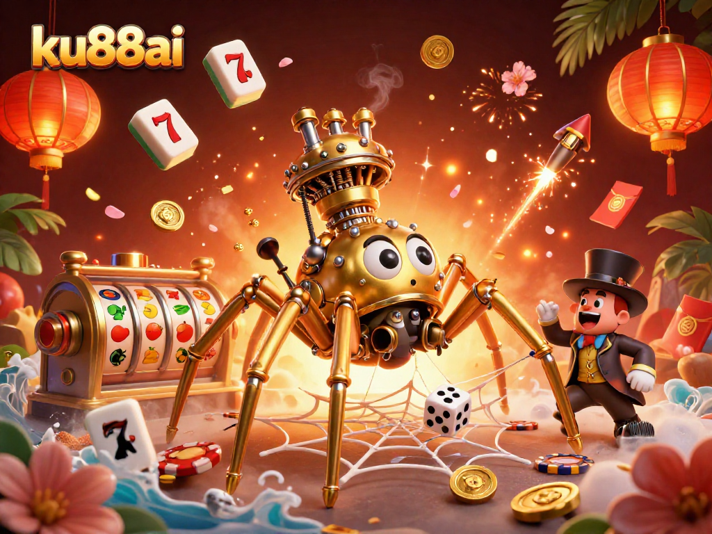 Engage with ku88ai's vibrant casino world, illustrated in a steampunk-themed scene.