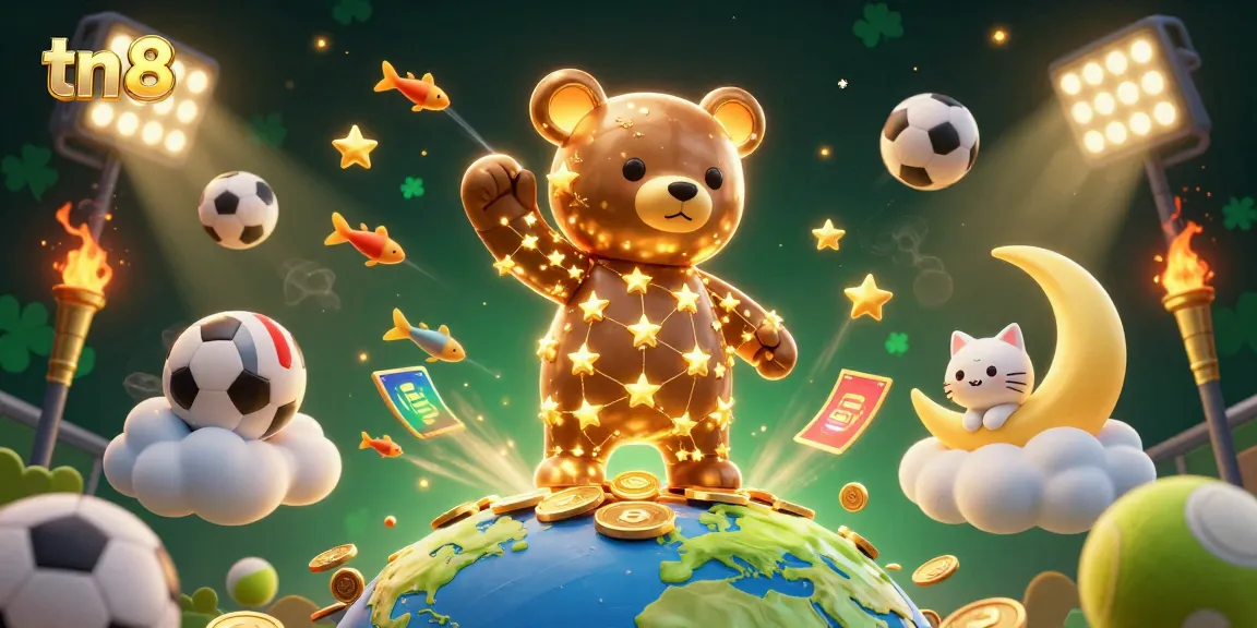 Enjoy thrilling betting at tn88 with golden stars and sports elements illuminating the night.