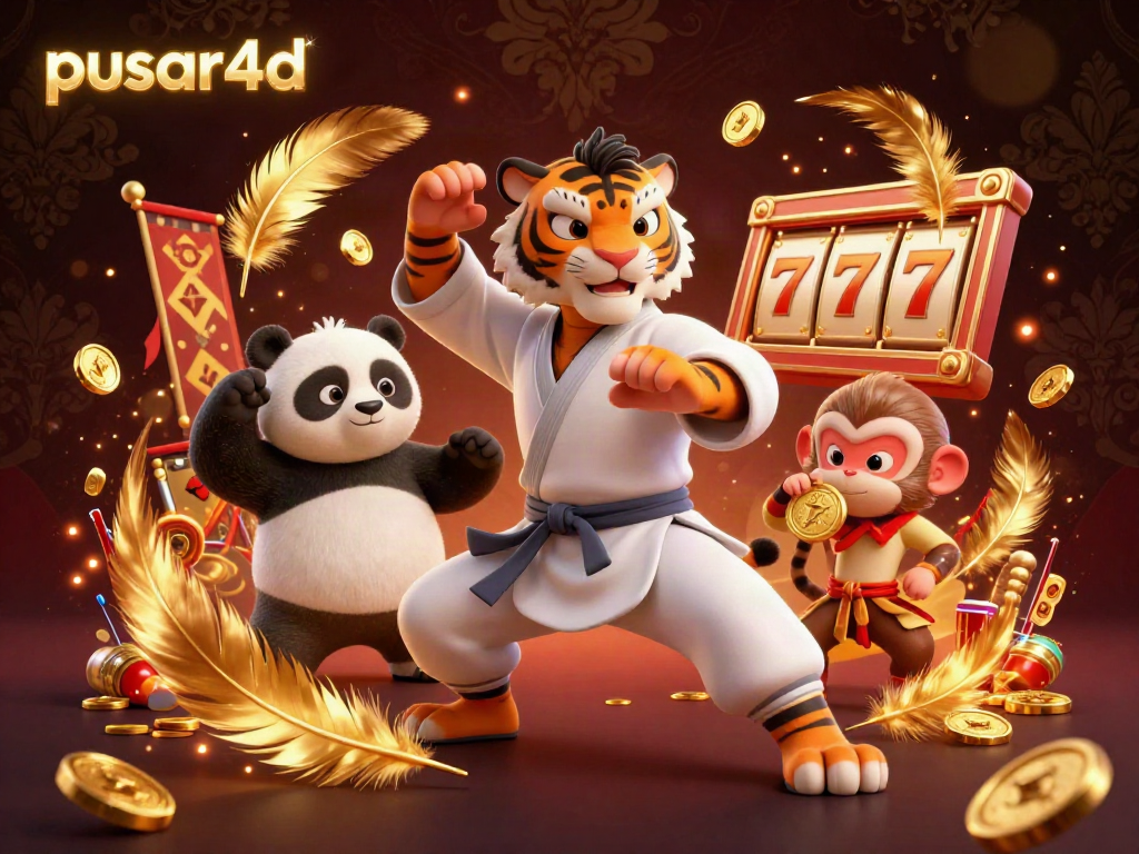 Pusar4d's vibrant 3D kung fu tiger master illustrates action-packed jackpot slots with dynamic characters.