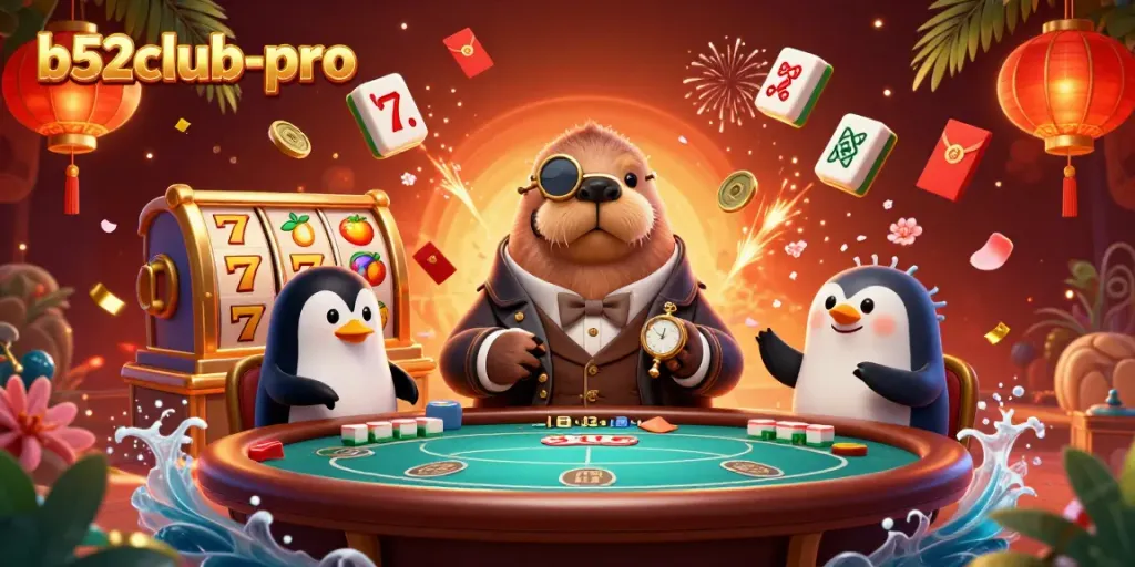 Join the fun at b52club-pro with a vibrant underwater poker scene featuring whimsical characters and casino elements.