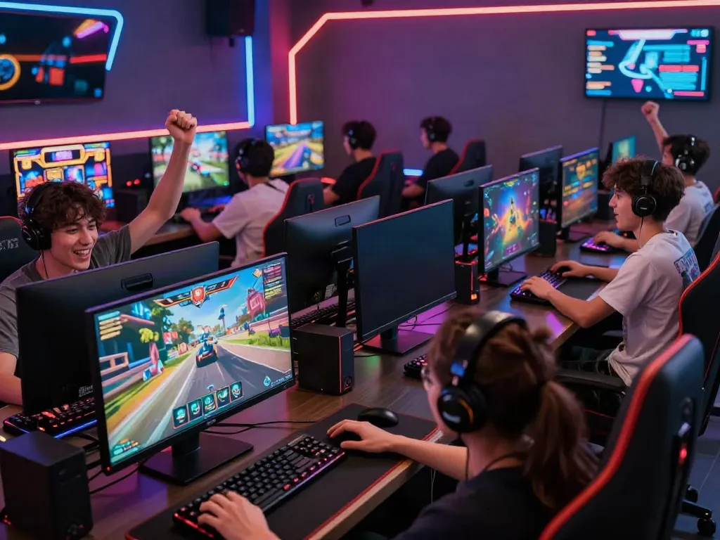 Engaged players enjoying sapporo88 online gaming experience in a modern lounge.