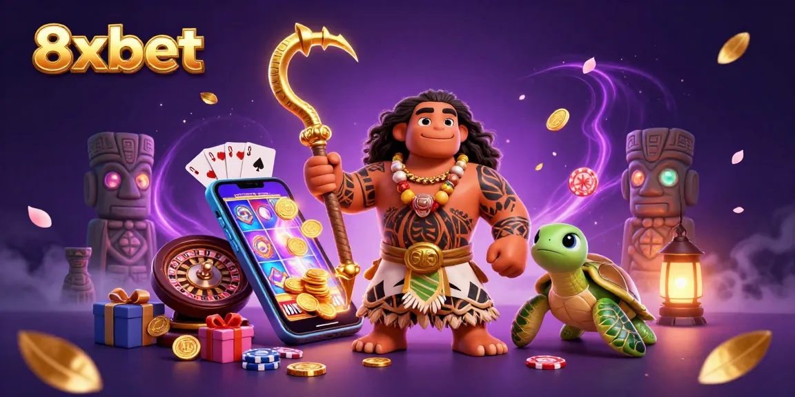Experience 8xbet's vibrant casino gaming scene with colorful slot games and engaging characters.