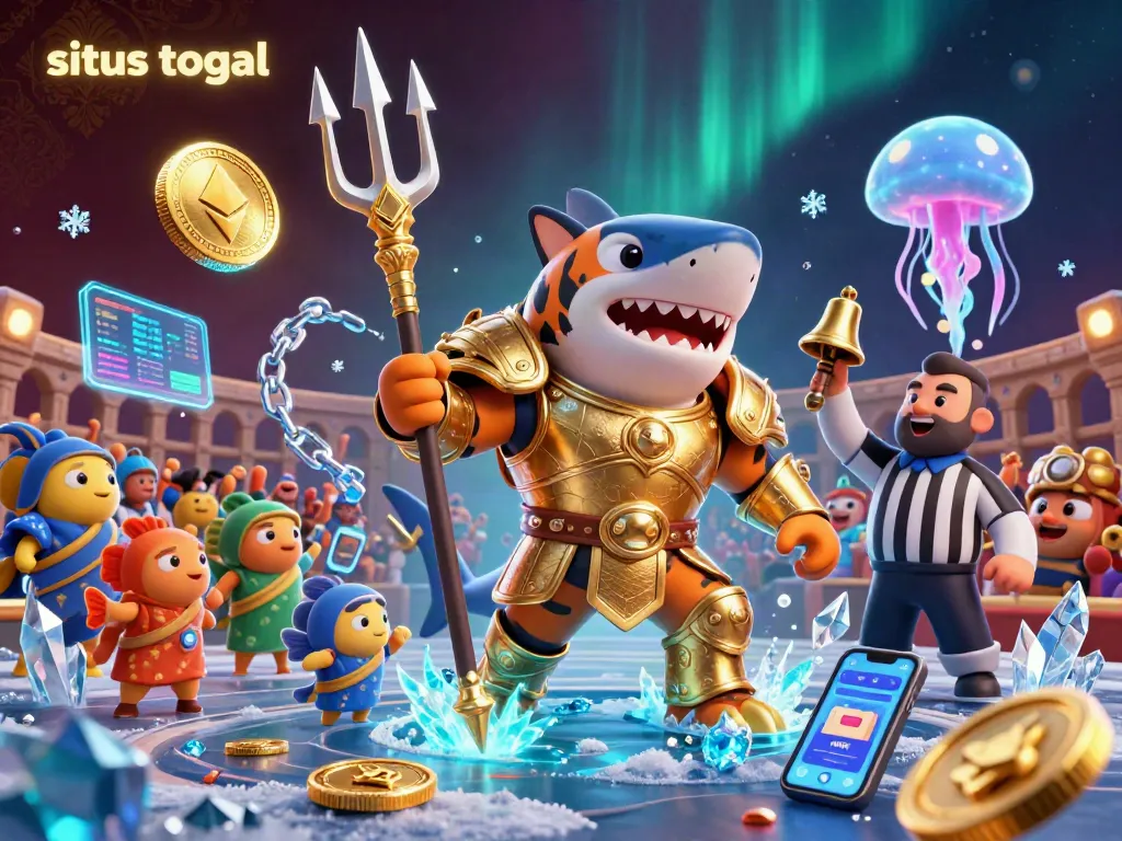 Engage with the vibrant situs togel scene featuring a gladiator shark amidst crypto-casino excitement.