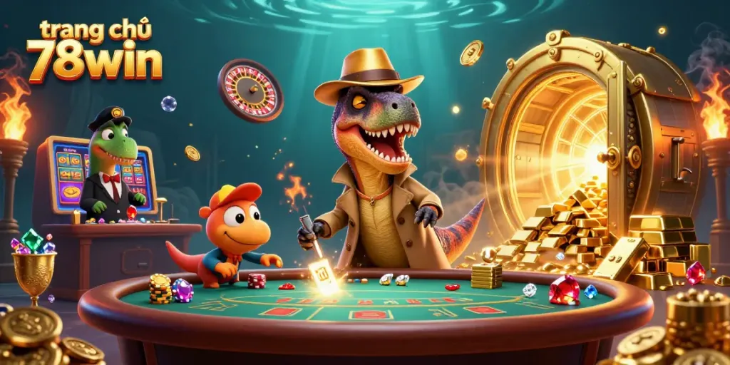 Experience thrilling gameplay at trang chủ 78win with fun characters in a vibrant casino scene.