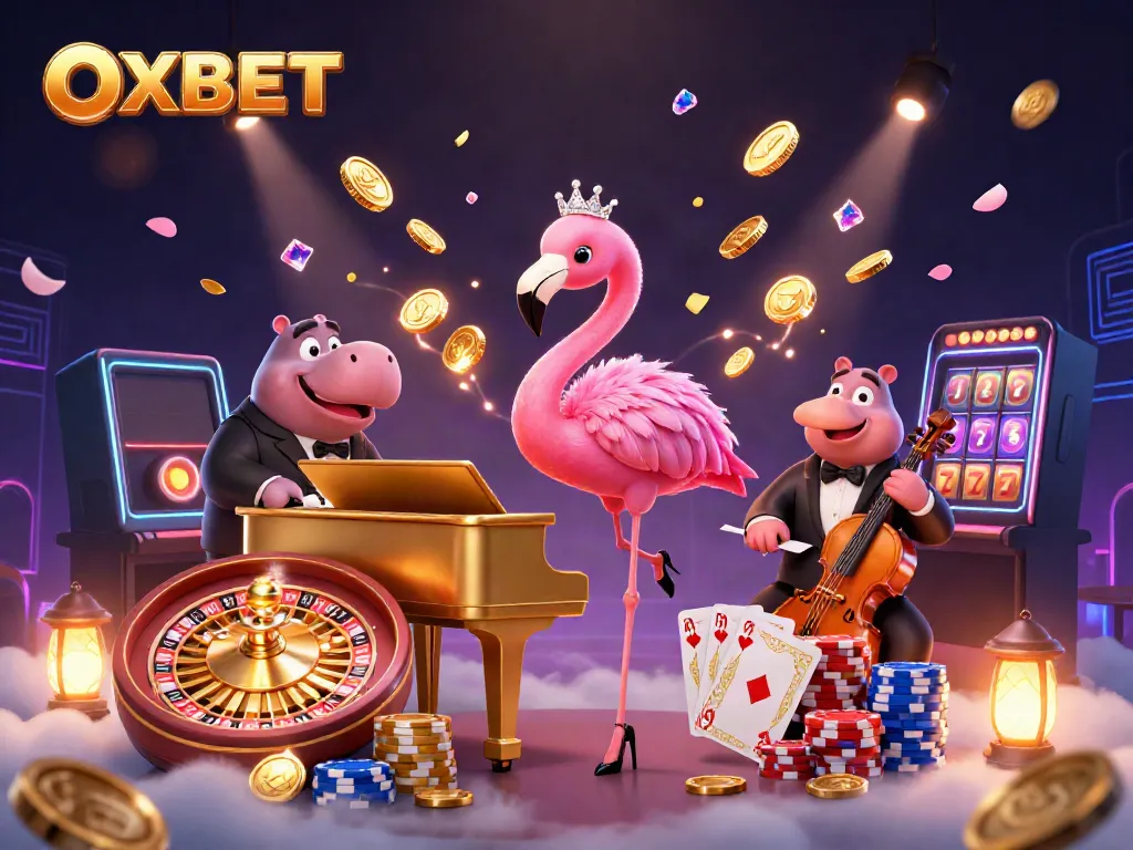 Experience the thrill of OXBET with a captivating casino scene featuring vibrant characters and dynamic gameplay elements.