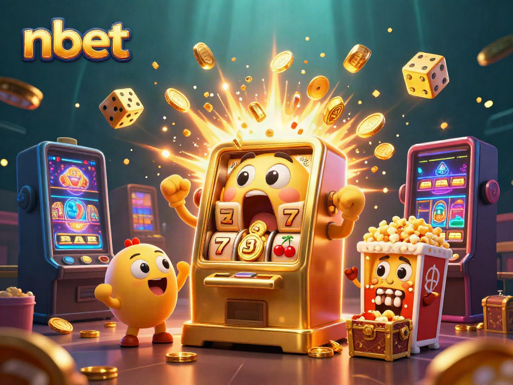 Experience nbet's exciting jackpots with a vibrant slot machine scene bursting with coins and thrilling casino elements.
