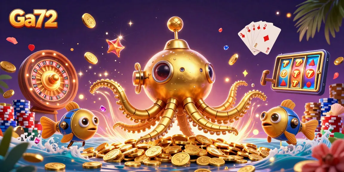 Engage with Ga72's vibrant promotions featuring golden coins and exciting casino elements.