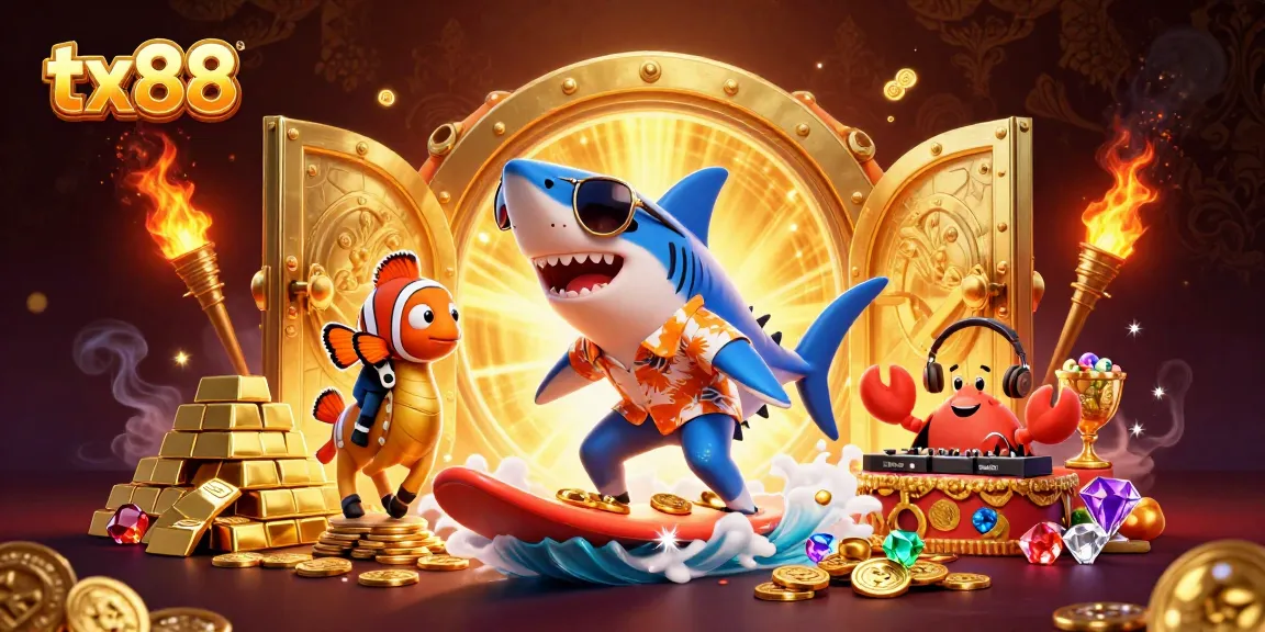 Experience the thrill of tx88 online gaming with vibrant characters surrounded by gold coins and rich casino imagery.
