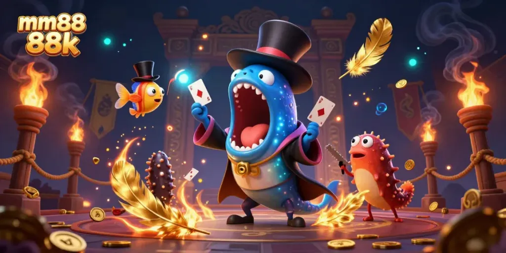 Experience the magic at mm88 88k with unique characters performing thrilling card tricks.