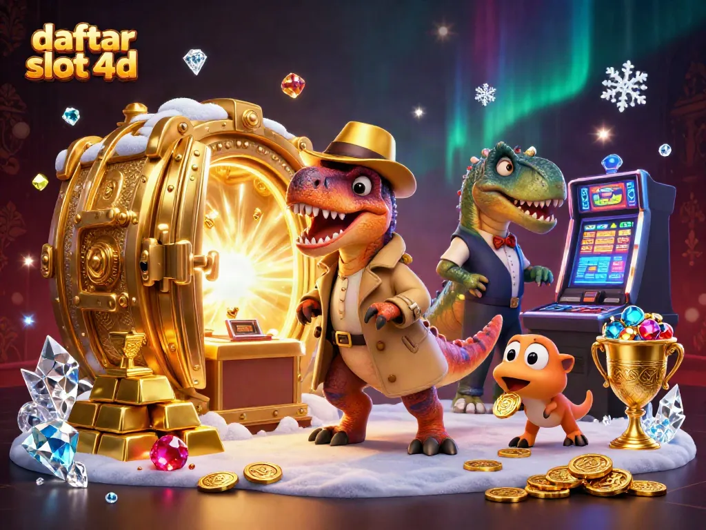 Keberuntungan daftar slot 4d dalam ilustrasi 3D, menunjukkan karakter kartun dengan elemen kasino.