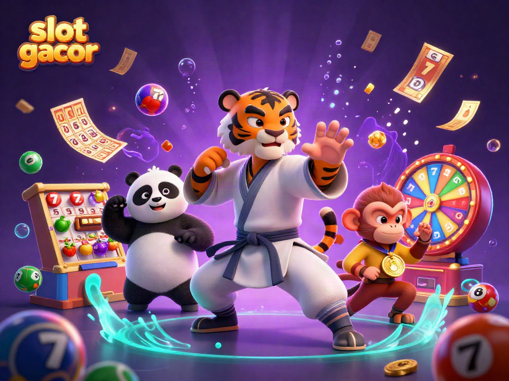 Experience slot gacor excitement with a vibrant 3D illustration of cartoon characters in a casino-themed scene.