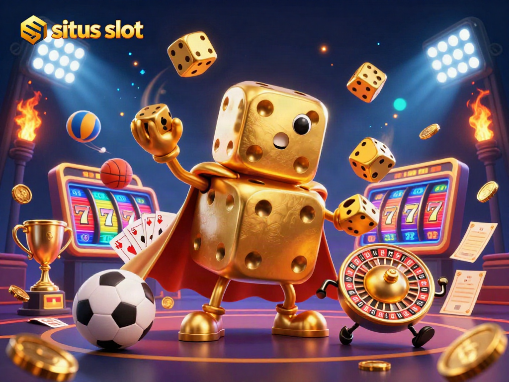 Sites slot enthusiasts enjoy a vibrant gaming scene with golden characters, slot reels, and dynamic elements.
