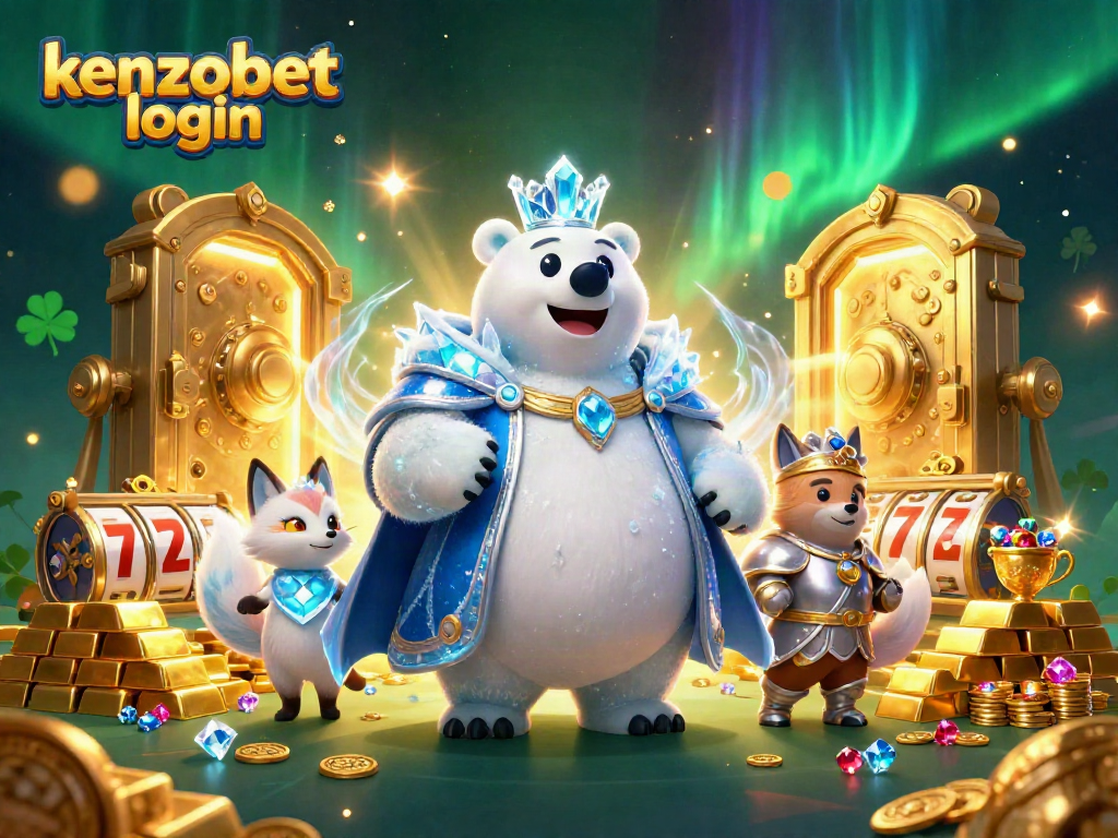 Experience kenzobet login in a vibrant casino scene with treasures and slot elements.